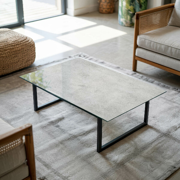 Rectangular glass table top with print Concrete with cracks