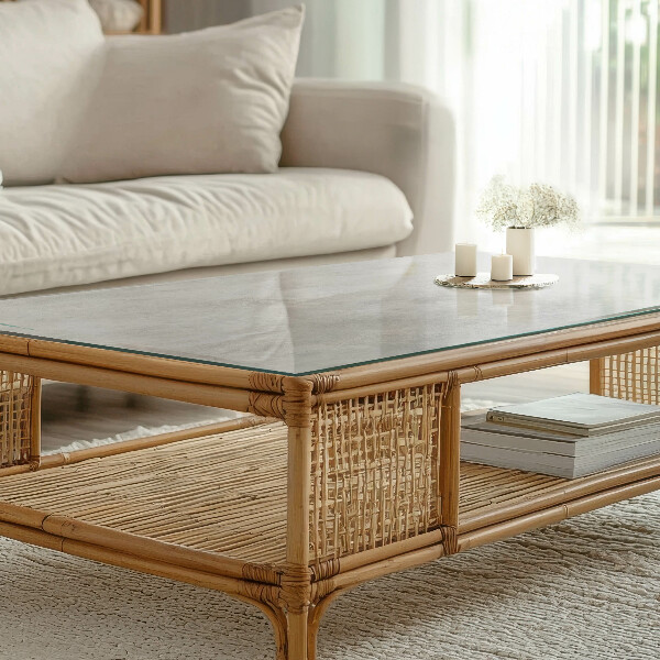 Rectangular glass table top with print Concrete with cracks