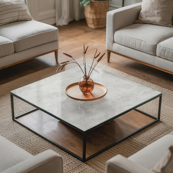 Rectangular glass table top with print Concrete with cracks