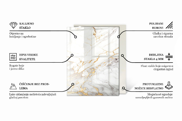 Rectangular glass table top with print Concrete with cracks