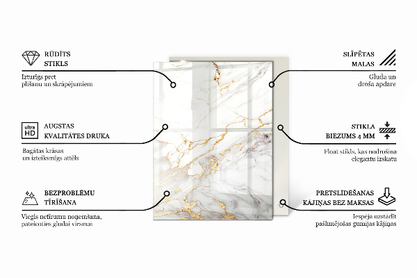 Rectangular glass table top with print Concrete with cracks