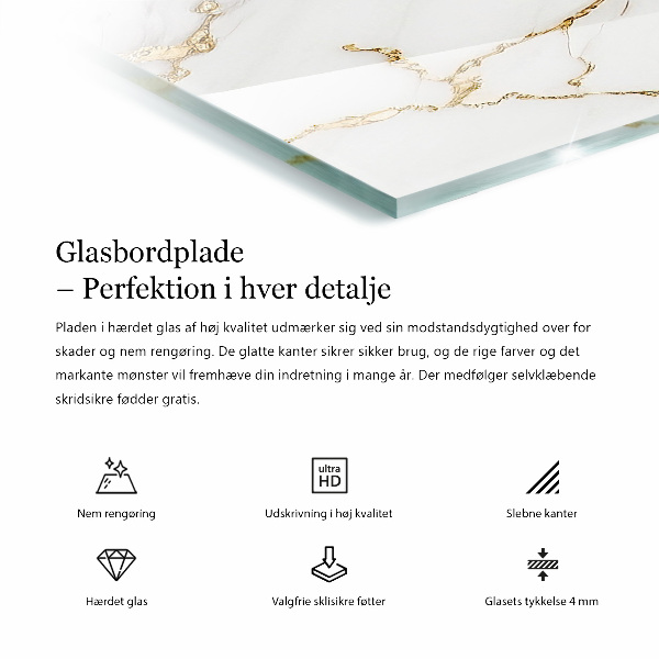 Rectangular glass table top with print Concrete with cracks