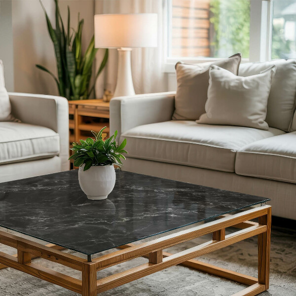 Rectangular glass table top with print Veined marble pattern
