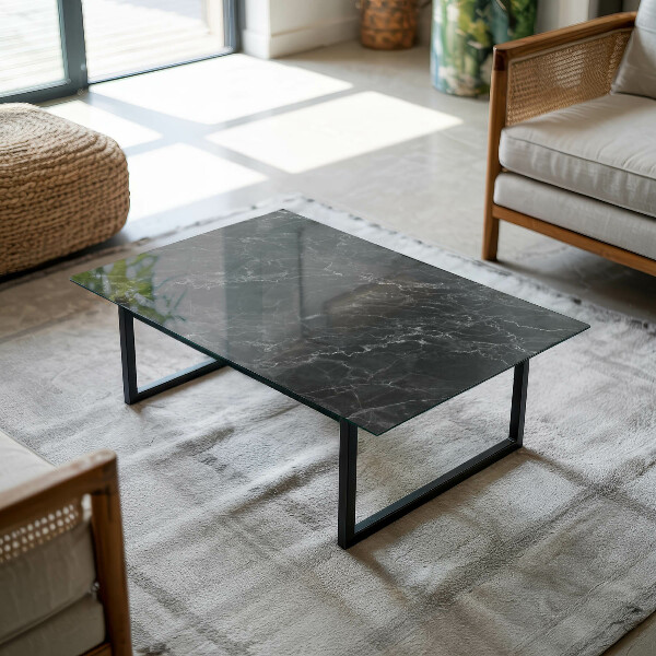 Rectangular glass table top with print Veined marble pattern