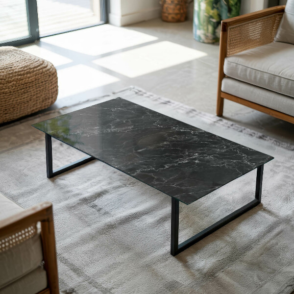 Rectangular glass table top with print Veined marble pattern