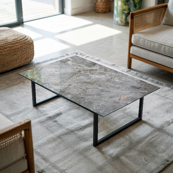 Rectangular glass table top Marble-inspired pattern