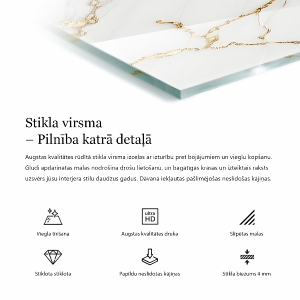 Rectangular glass table top Marble-inspired pattern