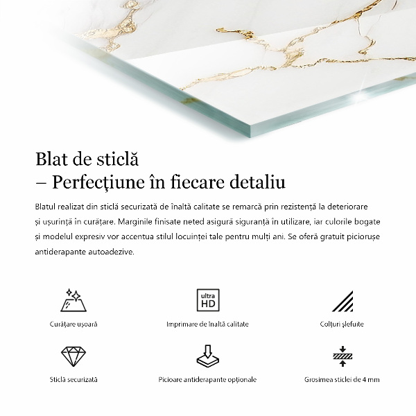 Rectangular glass table top Marble-inspired pattern