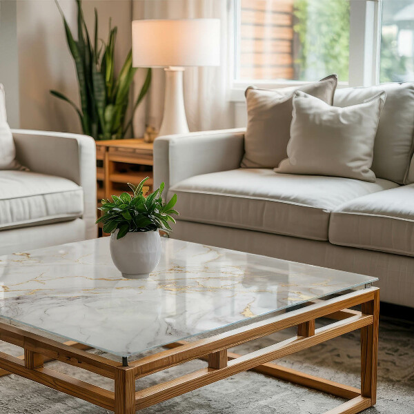 Rectangular glass table top with print Elegant marble pattern