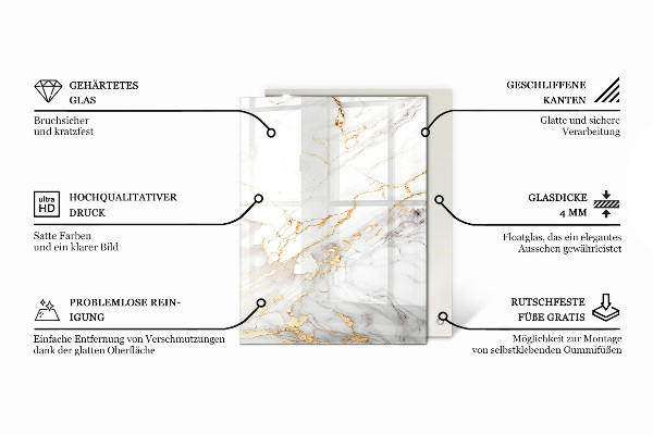 Rectangular glass table top with print Elegant marble pattern