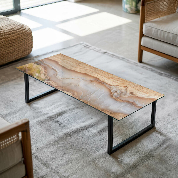 Decorative glass table top with print Natural wood and resin pattern