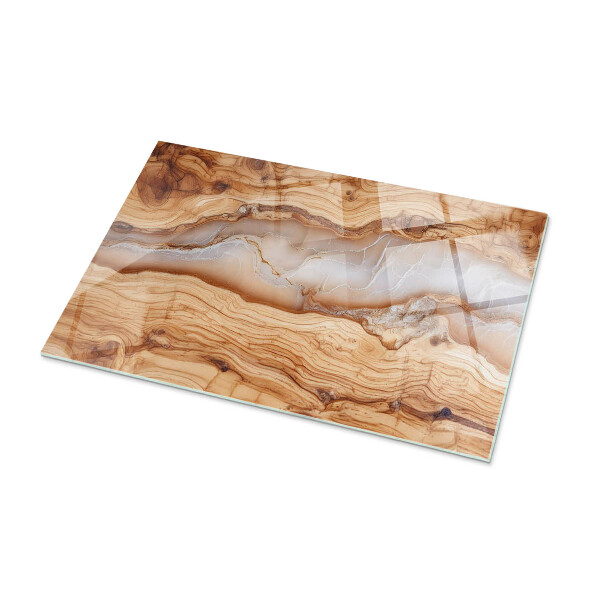 Decorative glass table top with print Natural wood and resin pattern