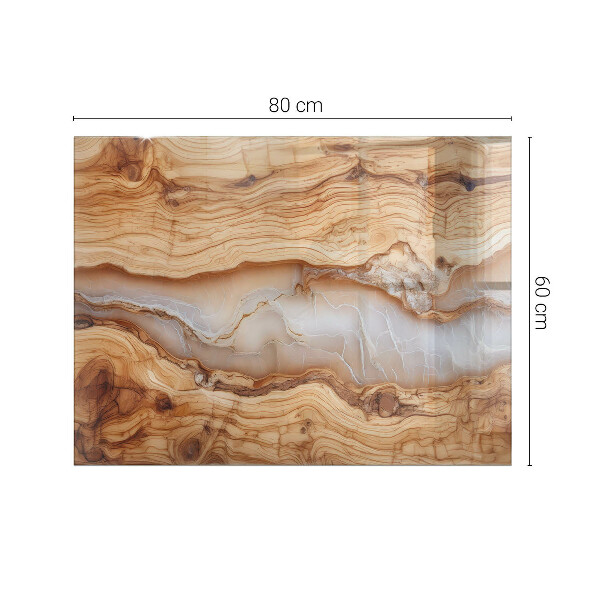 Decorative glass table top with print Natural wood and resin pattern