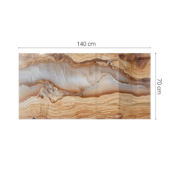 Decorative glass table top with print Natural wood and resin pattern