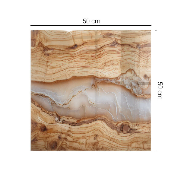 Decorative glass table top with print Natural wood and resin pattern