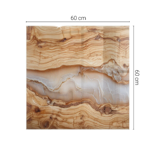 Decorative glass table top with print Natural wood and resin pattern