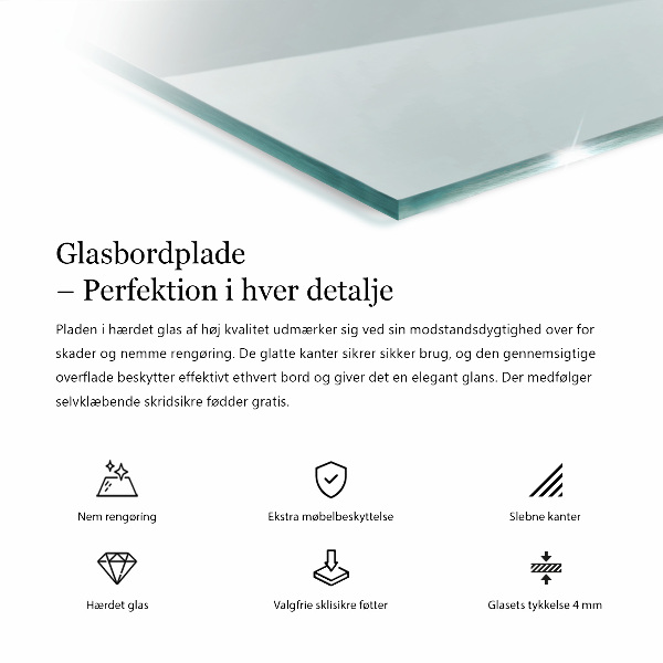 Rectangular glass table top transparent