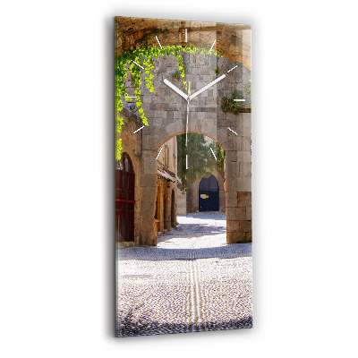 Modern vertical wall clock Picturesque street of Rhodes