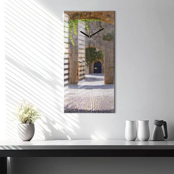 Modern vertical wall clock Picturesque street of Rhodes