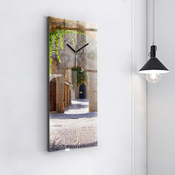 Modern vertical wall clock Picturesque street of Rhodes