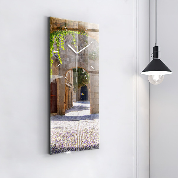 Modern vertical wall clock Picturesque street of Rhodes