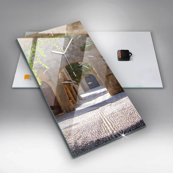 Modern vertical wall clock Picturesque street of Rhodes