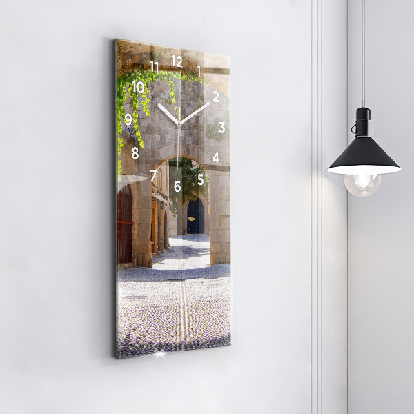 Modern vertical wall clock Picturesque street of Rhodes