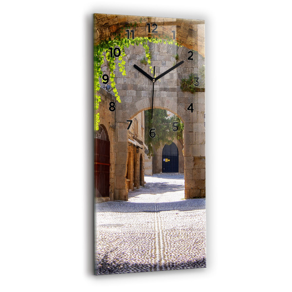 Modern vertical wall clock Picturesque street of Rhodes