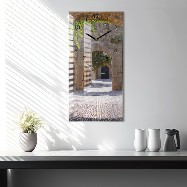Modern vertical wall clock Picturesque street of Rhodes