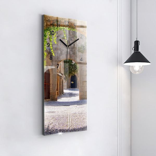 Modern vertical wall clock Picturesque street of Rhodes