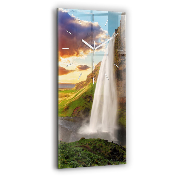 Modern vertical wall clock Waterfall in Iceland