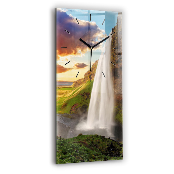 Modern vertical wall clock Waterfall in Iceland