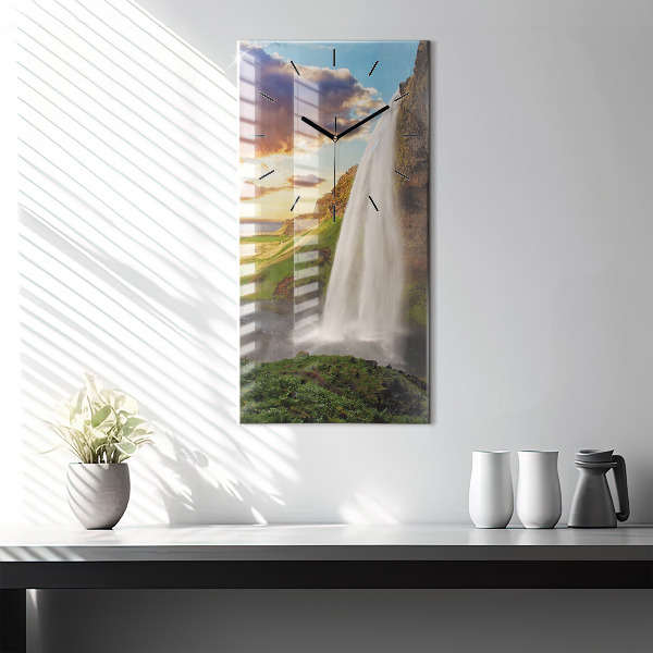 Modern vertical wall clock Waterfall in Iceland