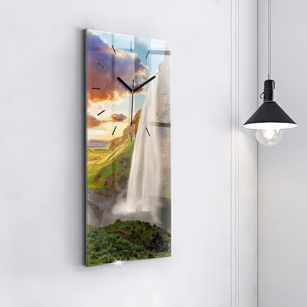 Modern vertical wall clock Waterfall in Iceland