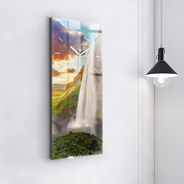 Modern vertical wall clock Waterfall in Iceland