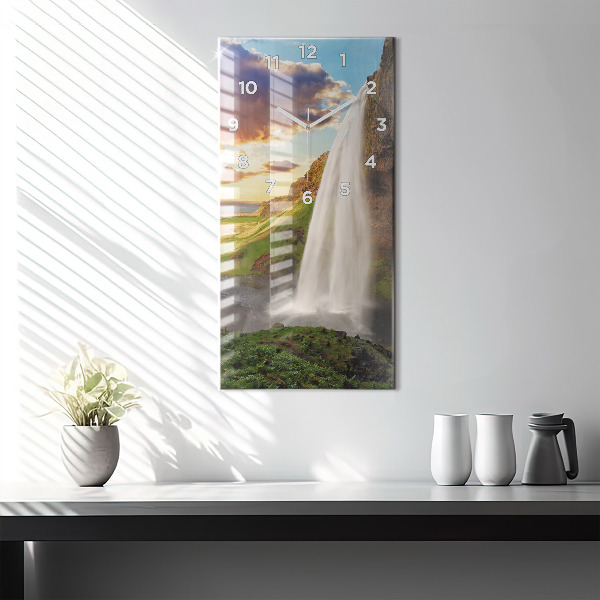 Modern vertical wall clock Waterfall in Iceland