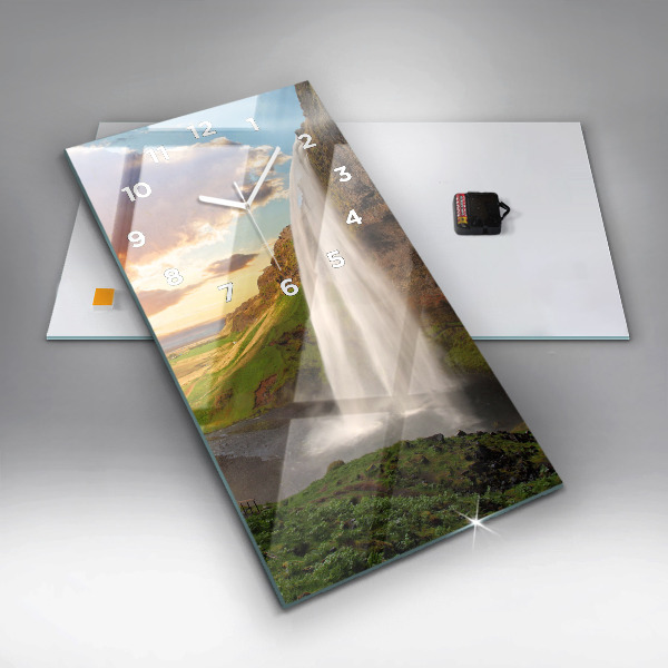 Modern vertical wall clock Waterfall in Iceland
