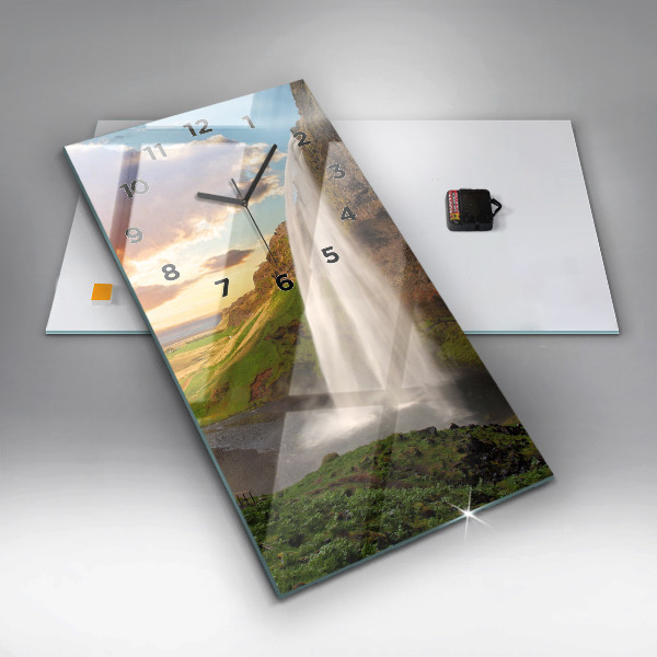 Modern vertical wall clock Waterfall in Iceland