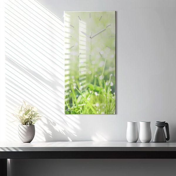 Modern vertical wall clock Green grass