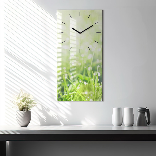 Modern vertical wall clock Green grass