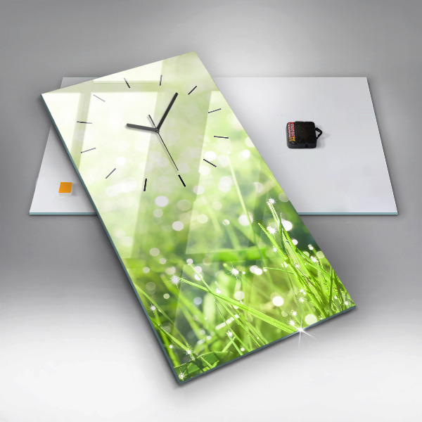 Modern vertical wall clock Green grass