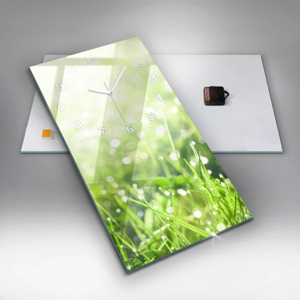 Modern vertical wall clock Green grass