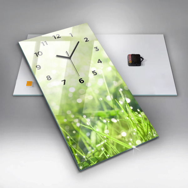 Modern vertical wall clock Green grass