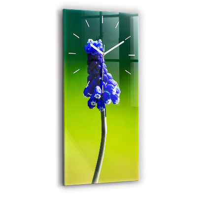 Modern vertical wall clock Blue flowers