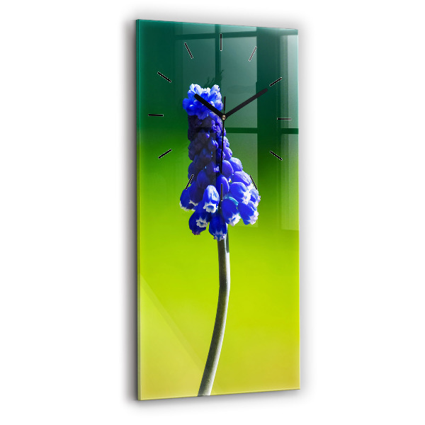 Modern vertical wall clock Blue flowers