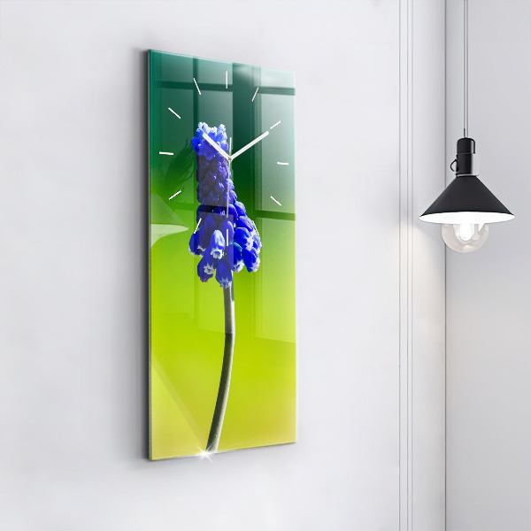 Modern vertical wall clock Blue flowers