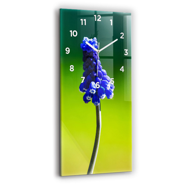 Modern vertical wall clock Blue flowers