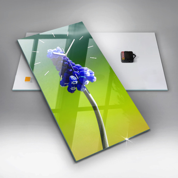 Modern vertical wall clock Blue flowers