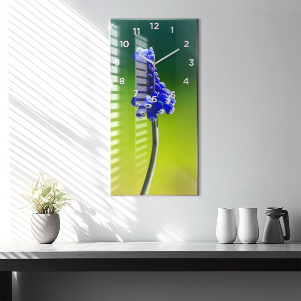 Modern vertical wall clock Blue flowers