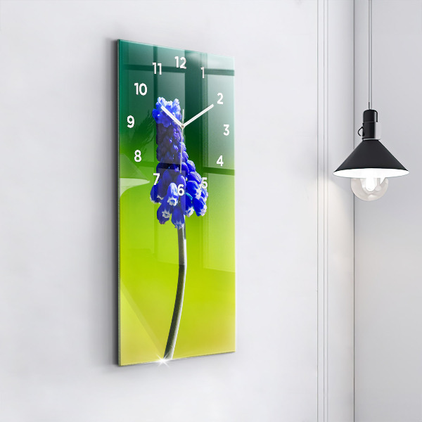 Modern vertical wall clock Blue flowers